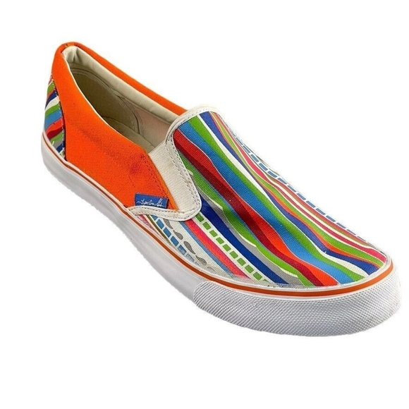 MAKAVELI BRANDED FLY BOY Shoes Multicolor Painted Stripe Canvas Slip-on Mens 13M - Picture 1 of 13